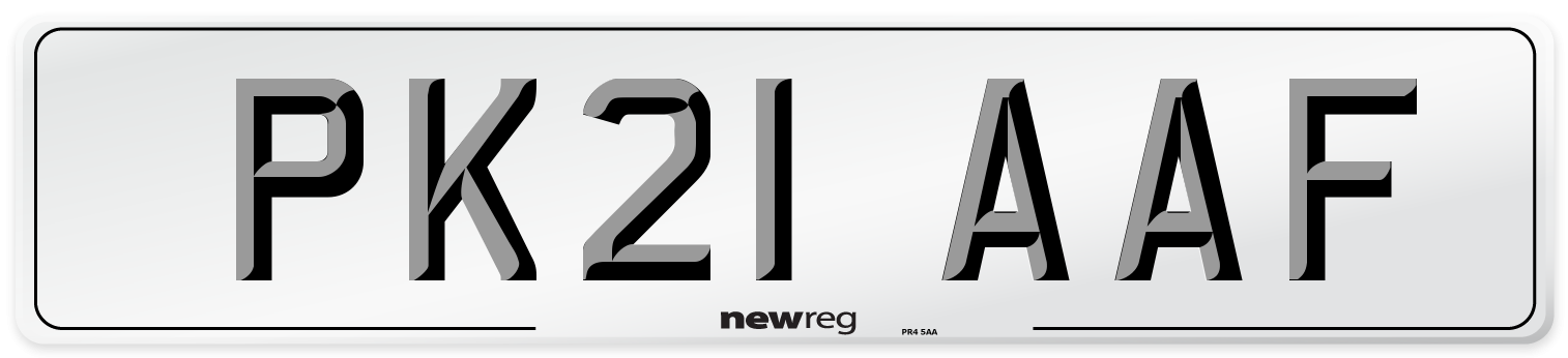 PK21 AAF Number Plate from New Reg